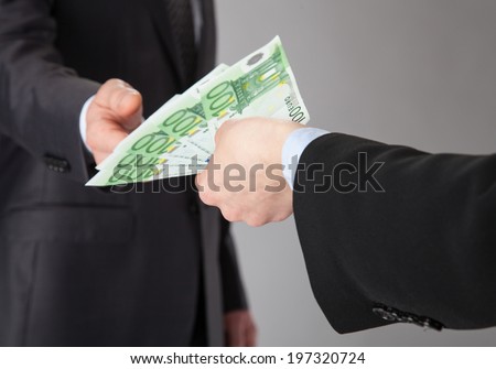 Businessman accepting money offer on grey background Foto stock © 