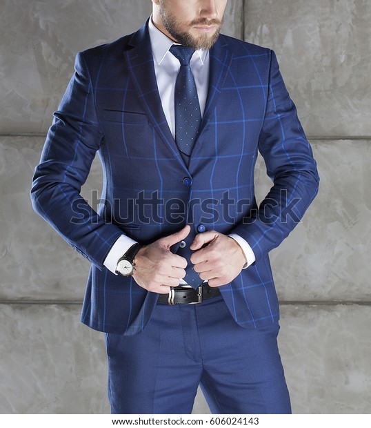 Businessman Accesories Blue Suit Vest Leather Stock Photo