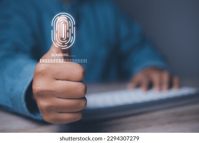 Businessman access scan fingerprint biometric identity and approval. Secure access granted by valid fingerprint scan, cyber security on internet. cybernetic business concept. - Powered by Shutterstock