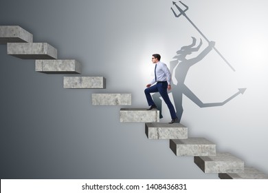 Businessman with alter ego climbing career ladder