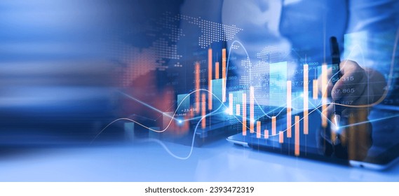 Businessman analysing economic growth graph financial data on tablet. Stock market investment. Financial and banking Technology. Business strategy and digital marketing concept.	
 - Powered by Shutterstock