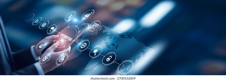 Businessman analysis of data Distribution technological and intelligent supply chain platforms, logistics automation systems, inventory optimization frameworks, global e-commerce delivery solutions.