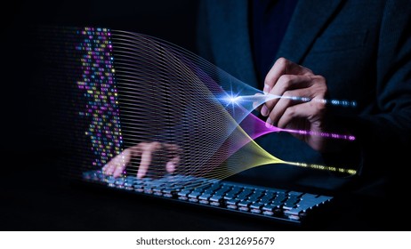 Businessman analyzing complex big data with AI artificial intelligence and using dashboards, analytics metrics, and business charts. data analytics and insights. data mining. Using AI for Data Mining, - Powered by Shutterstock