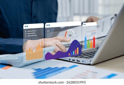 Businessman analyzing financial balance sheet and profit report graph of company in office, calculating financial data long term investment, economic concept, Stock market research and banking. - Powered by Shutterstock - Get 15% off with code: PIKWIZARD15