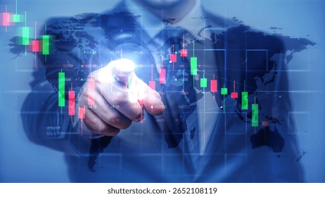 Businessman Analyzing Stock Market Trends with Global Data Visualization