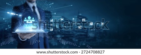 Businessman analyzing using tab data on HR. Employee performance, recruitment analytics, talent management, organizational culture, and workforce optimization.