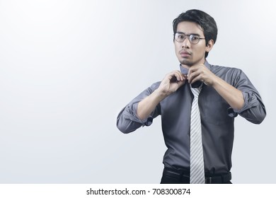 Businessman Of Asian, Asian Man Dressing Up He Is Wearing A Necktie.