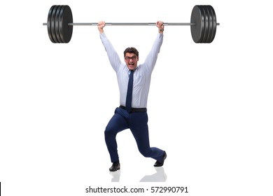 Businessman With Barbell In Heavy Lifting Concept