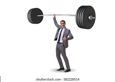 Businessman With Barbell In Heavy Lifting Concept