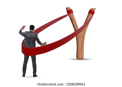 Businessman Being Launched From Slingshot In Career Concept