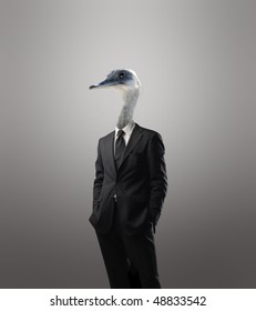 Businessman With A Bird's Head Instead Of His Human Head