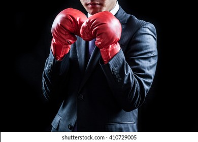 Businessman , Boxing Gloves ,  Fighting Pose