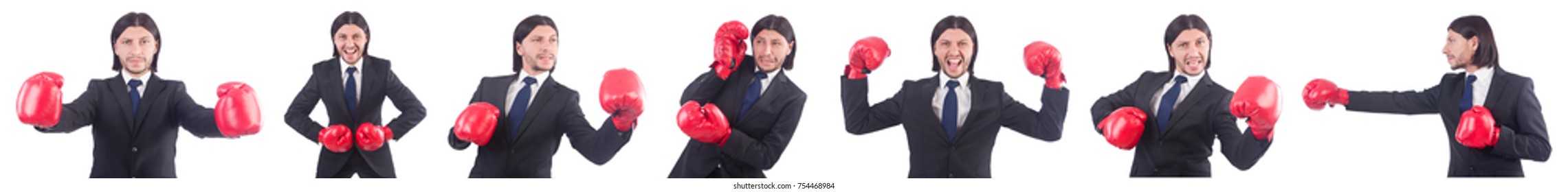 Businessman with boxing gloves on white - Shutterstock ID 754468984