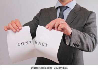 Businessman Breaking Contract Close Up. Termination Of Contract