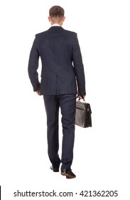 Businessman With Briefcase Walking Away On White