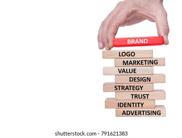 Businessman Building BRAND Concept With Wooden Blocks