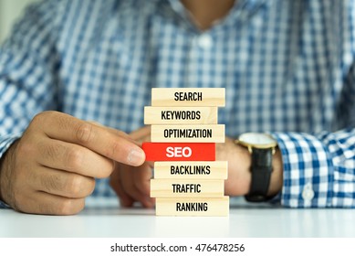 Businessman Building SEO concept with Wooden Blocks - Shutterstock ID 476478256