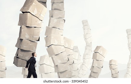 Businessman Carrying Big Stack Carton Boxes Stock Photo 339345452 ...