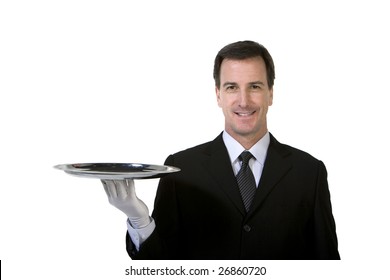 Businessman Carrying Silver Platter