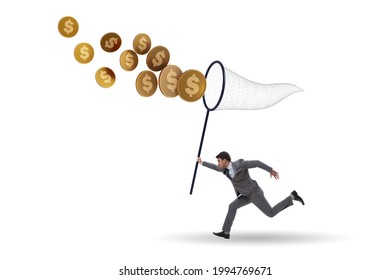 Businessman Catching Money With Landing Net