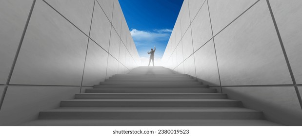 businessman celebrating raising arms on the top stairs with over sunlight.concept of leadership successful achievement with goal,winner,success,growth,achieve,up,win and objective target - Powered by Shutterstock