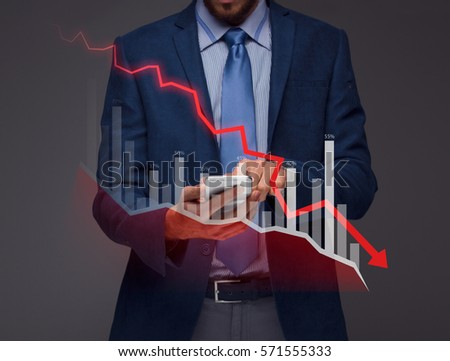 Businessman with chart in the fall, economy going down. Stock photo © 