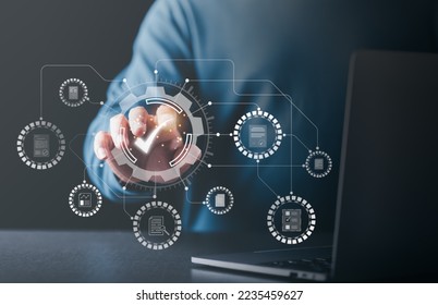 Businessman check and check mark online,Business Agreements and Approvals,business contract signing,Confirmation of contract documents or warranty card,idea of employment project review - Shutterstock ID 2235459627