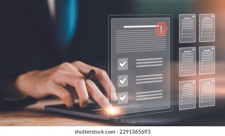 Businessman checking the steps through document with a list of checkboxes ,regulation ,Concepts of practices and policies , procedure company articles of association Terms and Conditions