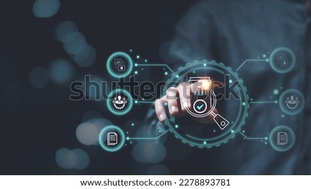 Businessman checking the steps through document with a list of checkboxes ,regulation ,Concepts of practices and policies , procedure company articles of association Terms and Conditions