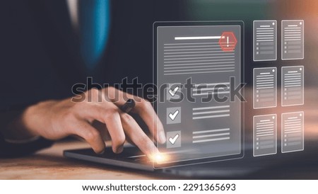 Businessman checking the steps through document with a list of checkboxes ,regulation ,Concepts of practices and policies , procedure company articles of association Terms and Conditions

