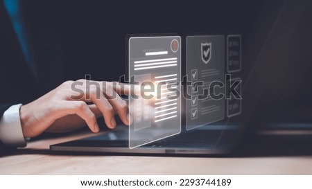 Businessman checking the steps through document with a list of checkboxes ,regulation ,Concepts of practices and policies , procedure company articles of association Terms and Conditions