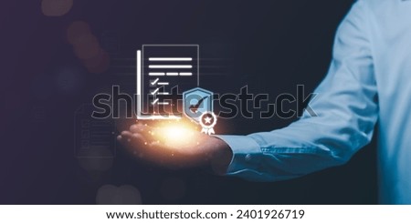 Businessman checking steps through document with a list of checkboxes ,regulation ,practices and policies ,Terms and conditions ,Examination of ethical rules ,Evaluate quality and efficiency 
