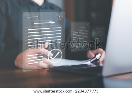 Businessman checking the steps through a virtual online document with a list of checkboxes Concepts of practices and policies, company articles of association Terms and Conditions	