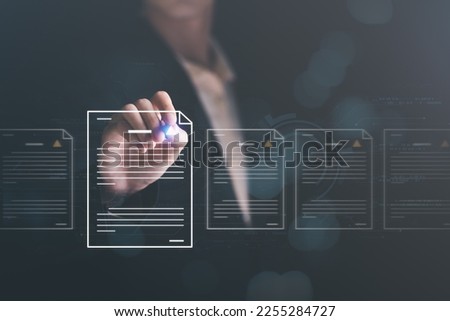 Businessman checking the steps through a virtual online document with a list of checkboxes Concepts of practices and policies, company articles of association Terms and Conditions	