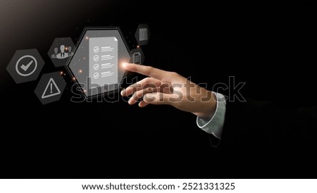 Businessman checking the steps through a virtual online document with a list of checkboxes Concepts of practices and policies, company articles of association Terms and Conditions	
