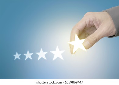 Businessman Choose Five Star Symbol To Increase Rating Of Company, Excellence Concept.