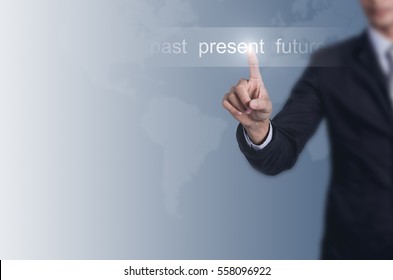 Businessman Choose Past, Present, Future With Space For Background.