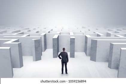 Businessman choosing between entrances in a middle of a maze - Shutterstock ID 1059236894