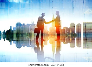 Businessman Cityscape Agreement Handshaking Deal Collaboration Concept