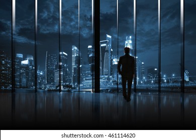 Businessman Cityscape Skyline Night Light Vision Concept