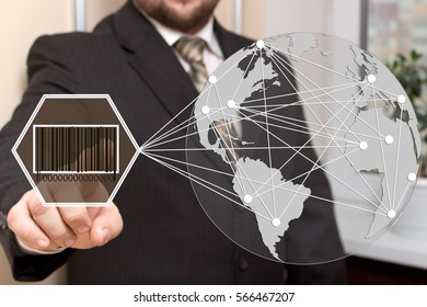 The businessman clicks barcode product network icon on the touch screen the web network.  - Powered by Shutterstock - Get 15% off with code: PIKWIZARD15