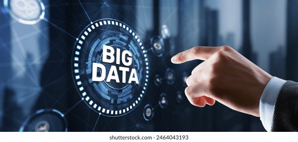 Businessman clicks Big data world and globe icon modern interface - Powered by Shutterstock