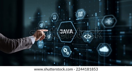 Businessman clicks Java programming language application concept on virtual screen