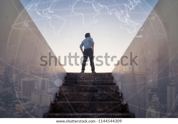 Businessman Climbed On Top Stairs Going Stock Photo (Edit Now) 1144544309