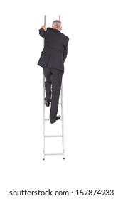 Businessman Climbing Career Ladder On White Background