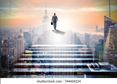 Businessman climbing up challenging career ladder in business co - Shutterstock ID 744434224