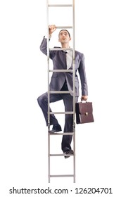 Businessman Climbing The Ladder Isolated On White