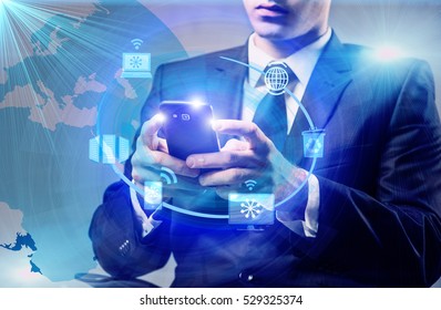 Businessman in cloud computing concept