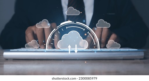 Businessman with cloud computing technology internet storage network. Cloud technology. Data storage. 