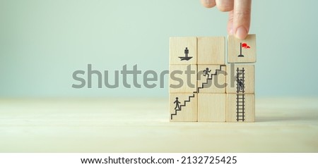 businessman compete to the goal,achievment winning red flag. vision ,opportunity or chance of leader to growth success process in business career. find path way which appropriate in owner business  Photo stock © 